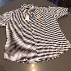 Antigua sz L navy and white checked AU collegiate button front collared shirt